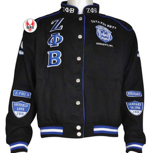 Zeta Phi Beta Soror Embroidery Women Cotton Racing Twill Race Jacket Sorority Zeta Embroidered <b>Ladies</b> Customized Racing Jacket - Product Image 6