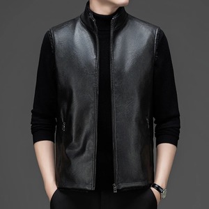 Gilet en cuir de vache pour homme, mode d'hiver, fermeture éclair personnalisée, veste en cuir véritable, coupe décontractée, 100% laine, gilet en cuir pour homme - Product Image 6