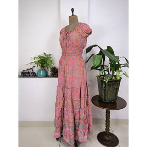 Vestido de Playa de Verano con Estampado Floral Bohemio para Mujer, Cintura Elástica, Estilo Cottage Sexy, Impresión Digital, Talla Única para Ocio - Product Image 3
