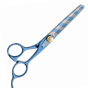 Ciseaux amincissants de coiffeur en acier allemand de couleur bleu clair avec repose-doigt fixe Ciseaux amincissants de coiffeur à bord tranchant - Product Image 2