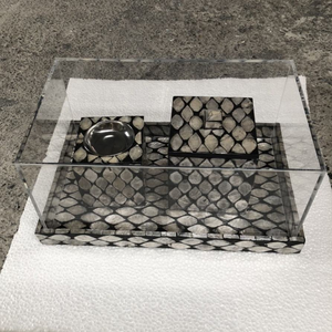 Ensemble de brûleur à encens et plateau de décoration d'intérieur de haute qualité, fait à la main pour les fêtes de l'Aïd, en bois naturel avec incrustations de nacre - Product Image 2