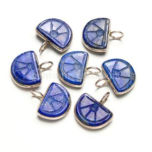 Pendentif en lapis-lazuli sculpté en forme de fruit orange, pendentif en or vermeil, pendentif en pierre précieuse lapis-lazuli, breloques en argent sterling, bijoux en cristal de guérison, 14 mm - Product Image 1