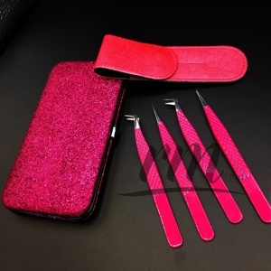 Pince à épiler de qualité supérieure pour la fabrication en gros, droite et en forme de L, à pointe diamantée, rose à argent, pour extensions de cils - Product Image 4