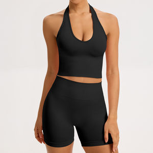 Conjuntos de ropa de entrenamiento de patrón sólido de etiqueta privada para mujer, pantalones cortos de gimnasio de alta elasticidad y camiseta de manga larga para Fitness, conjunto deportivo de Yoga - Product Image 6