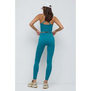 Leggings de sport décontractés bleus à taille haute sans couture en tissu mousseline - Product Image 6