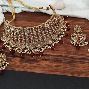 Fancy Style Antique Brass Jewelry Mehendi Polish Design Party Wear Designer Wear Antique Heavy <b>Choker</b> Necklace Set Jewelry Sets - Product Image 1