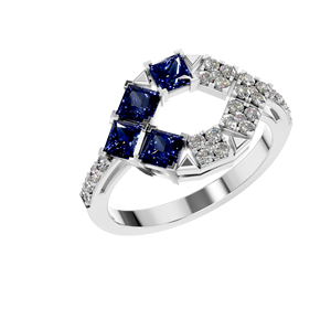 Anillo fino de oro sólido de 14K personalizado Compromiso único con diamante cultivado en laboratorio IGI y zafiro sintético Fabricante de joyas OEM - Product Image 5