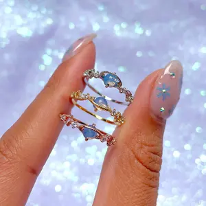 Koreaanse Ontworpen Vinger Sieraden 18K Messing Vergulde Blue Planet Zirkoon Ins Fashion Charm Dunne Ring Voor Vrouw