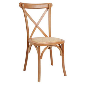 Rossa Eco-Friendly Outdoor <b>Rustic</b> Cross-back <b>Dining</b> <b>Chair</b> Made From Solid Teak Wood Frame Woven Rattan Seat with Natural Finish - Product Image 1