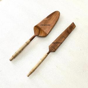 2024 Handcrafted Dessert Set Wicker Handle Cake Server and Knife Set Mango Wicker Handle New Style Cake Server Set From India - Product Image 4