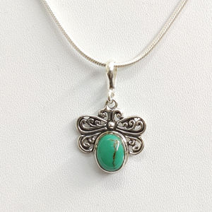 Pendentif en or 14K 18K avec turquoise (1,4 grammes) en forme de papillon, serti clos, plaqué rhodium, bijoux de fiançailles tendance, diamant, perle - Product Image 1
