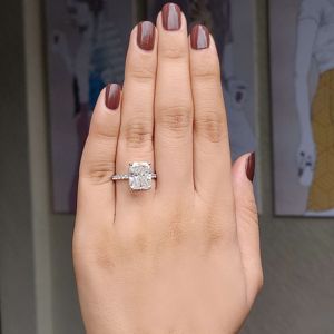 Pave Set Radiant Cut Lab Grown Diamond Wedding Engagement Rings for Women Made in 925 Silver - Product Image 2