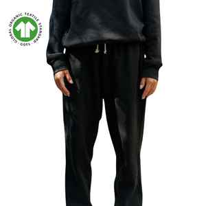 กางเกงวอร์มผ้าคอตตอนออร์แกนิกของผู้หญิงผ้ากำมะหยี่หนาหนาหนาสีดำ9ออนซ์ใส่ได้สบายมีสายรัดเอวยืด - Product Image 1