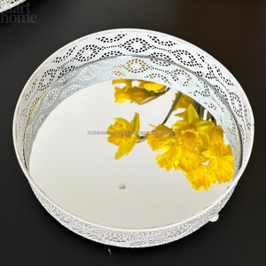 Espejo nórdico decoración del hogar bandeja personalizada exquisito patrón bandejas de metal decorativas - Product Image 2