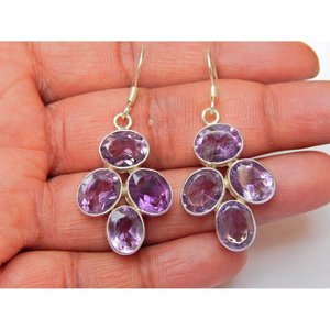 Oval Cut Genuine Amethyst 925 Silver <b>Handmade</b> <b>Earrings</b> Fashion Jewelry Gift for Women - Product Image 1