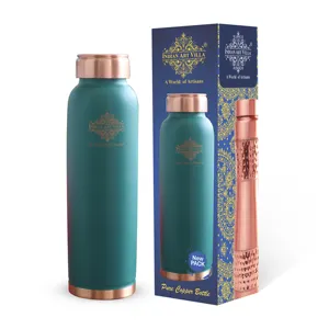 Pure Copper Lacquer Coated Silk Finish Leak Proof Ergonomic Design Bottle with a capacity of 900 ml. Color Green and Gray