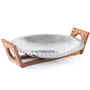 Plateau de service en métal luxueux et robuste, design moderne, résistant à la chaleur, plaqué or, pour mariage et hôtel, utilisation domestique, décoration de table à dîner - Product Image 1