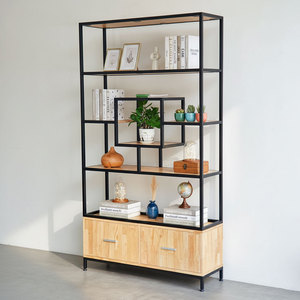 Meuble/étagère décoratif pour salon au design minimaliste 100x30x180cm en bois d'hévéa KTB68142 - Product Image 1