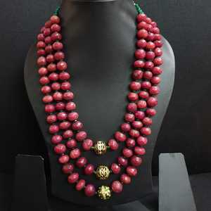 Hợp thời trang <span class=keywords><strong>Ruby</strong></span> đá jadau dài vòng cổ với kim cương và ngọc trai cho đám cưới hoặc quà tặng Tôn Giáo phong cách - Product Image 3