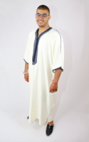 Gandoura marocaine de luxe pour hommes en blanc et bleu, robes kaftan faites à la main, 10 OEM, lavables, traditionnelles, personnalisation acceptée, OE