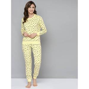 2025 invierno mujer Casual para ropa de salón conjunto de 2 piezas sólido estampado camisón Joggers pantalones de chándal con cuello redondo - Product Image 1