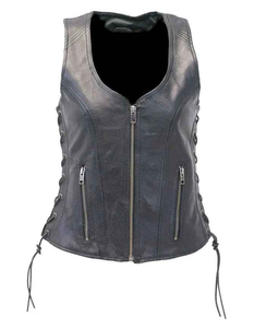 2025 Most Selling Custom Design Women Biker Classic Genuine Cowhide Leather <b>Motorcycle</b> Vest Side Stretch Panel Side Pocket Vest - Product Image 5