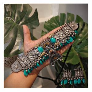 Beautiful Designer Statement Choker Necklace with Stone Embedded Dual Tone <b>Beads</b> & Ghungroo Latkan, Adjustable Dori - Product Image 1