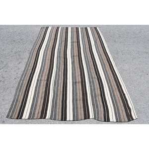 Tapis Turc Vintage Moderne 5.2X8.6 pieds Marron Blanc Patchwork Design Fait à la Main Laine Latex Grand Rectangle pour Couloir pour Adolescents - Product Image 1