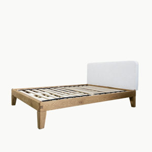 Cadre de lit en bois de chêne massif avec tête de lit rembourrée Couleur naturelle Lit queen size moderne pour queen size ou tailles personnalisables - Product Image 4