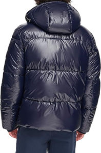 แจ็คเก็ตขนเป็ดแขนยาวสีดำมันวาวสไตล์พองๆกันน้ำมีซิปปิดเสื้อโค้ทขนปุยลำลองมีกระดุมตกแต่งสำหรับผู้ชาย - Product Image 6