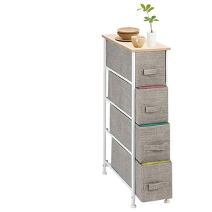 Design moderno cassettiera a 4 cassetti 20x48x75.5 cm tessuto Beige metallo legno cassettone portaoggetti mobili camera da letto - Product Image 1
