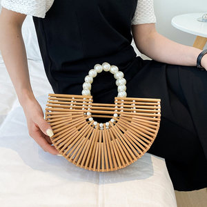 Nuevo Bolso de Verano para Mujer, Tejido a Mano con Bambú, Diseño Semicircular, con Perlas, para la Playa o Vacaciones - Product Image 3