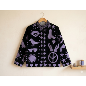 Talismano Suzani Reversible Leather <b>Jacket</b> Hand-Embroidered Floral Winter Coat Cotton Fur Boho <b>Western</b> Short for Spring Autumn - Product Image 3