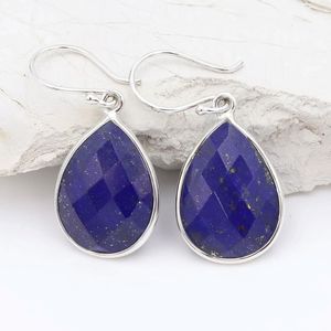 Pendientes colgantes elegantes de Plata de Ley 925, diseño clásico colgante fino con piedra preciosa de lapislázuli para regalos de aniversario de compromiso - Product Image 3