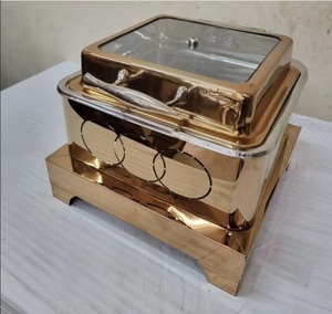Rectangle Stainless Steel Gold Color Chafing Dish with <b>Food</b> <b>Warmer</b> Art Deco Design Durable Restaurant Use-ELEGANT DESIGNS - Product Image 2