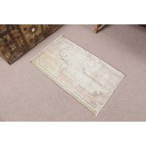 Tapis turc vintage, petit tapis de 1,7x2,8 pieds, tapis en laine blanc gris avec motifs de plantes et d'arbres - Product Image 1