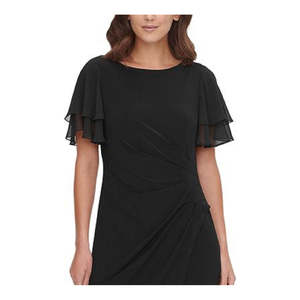 Abito da sera formale Jessica Howard da donna, nero, in chiffon, con maniche, vestibilità a tubino, taglia 8 Petite, con paillettes e vita naturale - Product Image 2