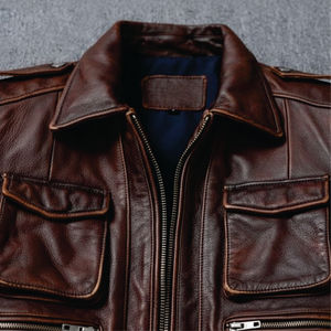 Veste de motard rétro pour homme sur mesure, lavage vintage, cuir de veau véritable, coupe slim surdimensionnée, col à revers, saison d'automne - Product Image 2