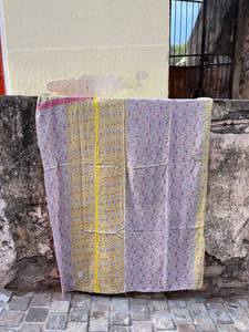 Reversible Cotton Kantha <b>Quilt</b> – Hand Stitched Indian <b>Bedspread</b> with Traditional Block Print Design - Product Image 2