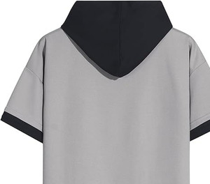 Sudadera con Capucha Extra Grande para Hombre, Gris con Ribete Negro, Bolsillo, Estilo Casual para Otoño - Product Image 3
