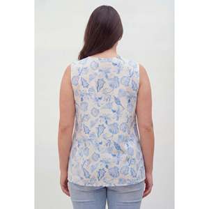 Blusa sin mangas con estampado de conchas marinas y pliegues en la parte delantera, talla grande, azul - Product Image 4