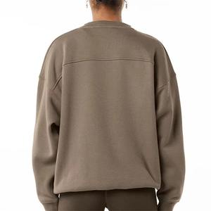 Sweat-shirt polaire surdimensionné de meilleure qualité pour femmes Logo personnalisé col rond épaule tombante décontracté Active Terry longue à capuche - Product Image 4