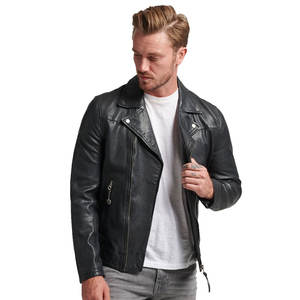 Blouson en cuir vintage confortable et doux pour homme, coupe classique, livraison rapide, idéal pour l'hiver, style motard, coupe-vent - Product Image 1