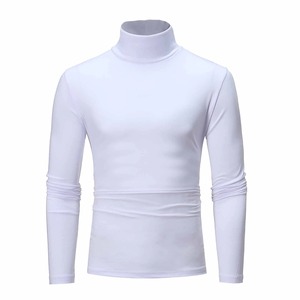 T-shirt uni à fond basique mode hommes décontracté Slim Fit basique col roulé col haut pull mâle automne printemps hauts fins - Product Image 5