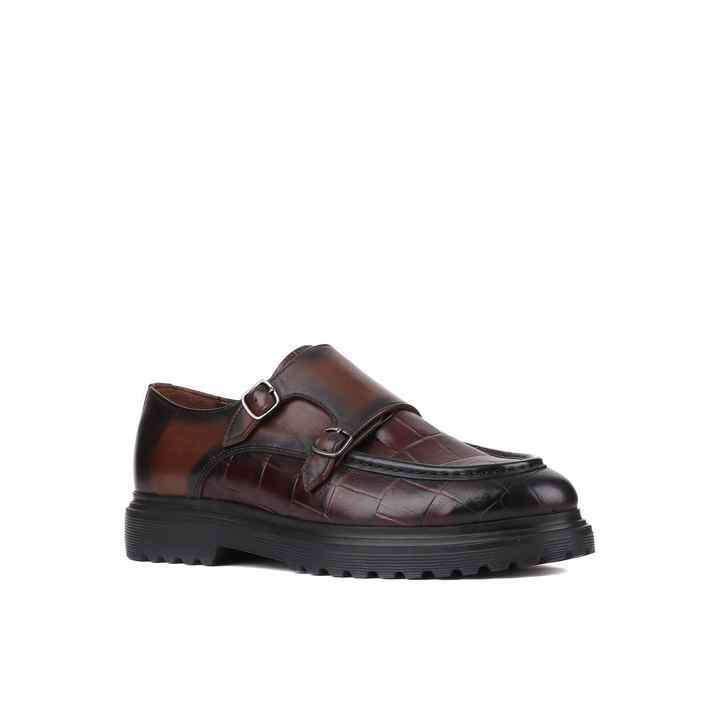 - Claret Red Croco Leather Buckle Men's Classic Shoes 250-1616