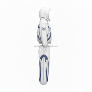 Ensemble coupe-vent en polyester de qualité supérieure grande taille, tissu léger, imperméable et respirant, blanc avec empiècements marine, Ensemble coupe-vent - Product Image 5