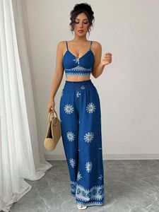 Vente chaude femmes 2 pièces ensemble mode broderie florale élégance intellectuelle populaire grande taille vêtements pour femmes ensemble de pantalons - Product Image 3