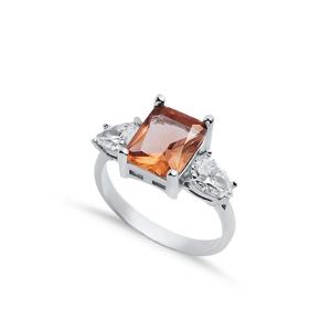 8x10 mm rectangle Shape Sultanite Pear Shape CZ Stone Cluster <b>Ring</b> Wholesale Buyers Rhodium Plated 925 Sterling Silver jewelry - Product Image 1