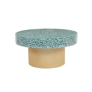 Table console chic moderne avec incrustations d'os, avec tabourets et poufs, accessoire de table basse pour la chambre à coucher - Product Image 1