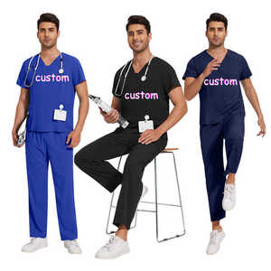 Uniformes de enfermera masculinos personalizados con cuello en V de nuevo estilo 2025, conjuntos de Jogger de manga corta, uniformes médicos, conjuntos de uniformes de elasticidad personalizados - Product Image 1